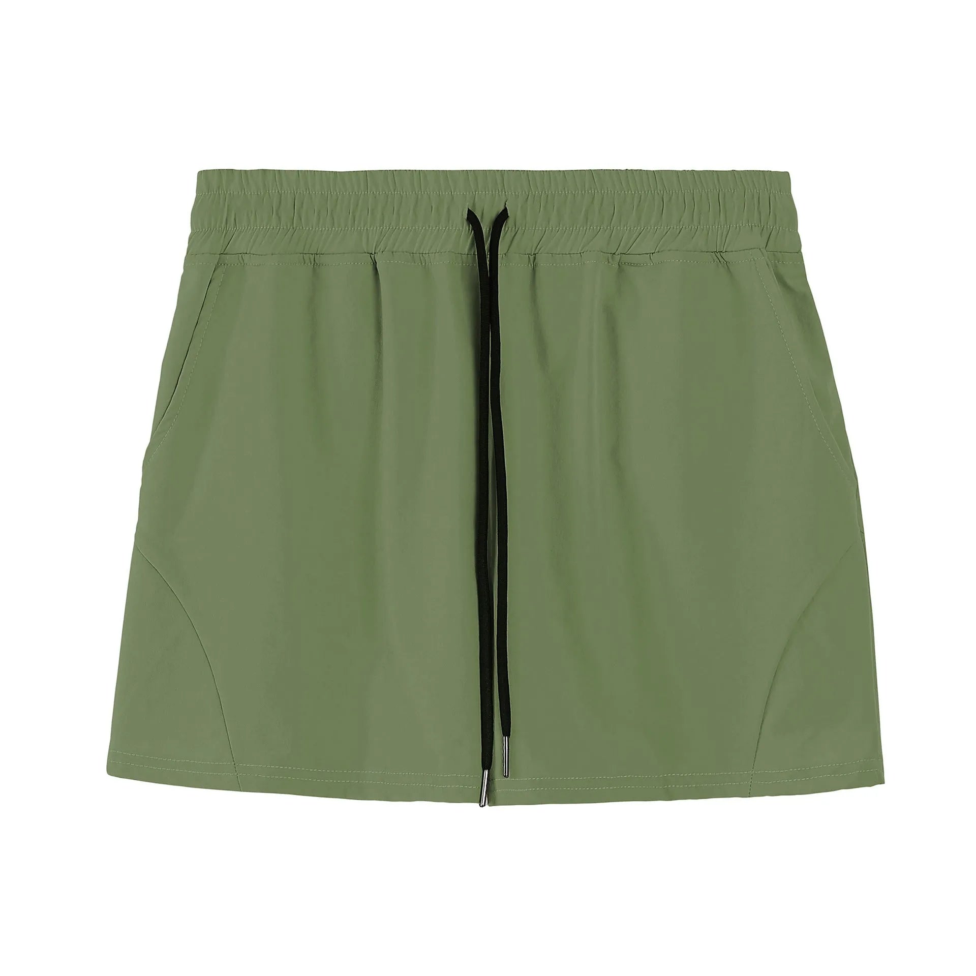 Men's thin polyester basketball shorts in grey, black, apricot, or green colours with elastic waistband