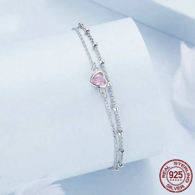 925 sterling silver bracelet with small heart pendant on an adjustable chain, BSB152 colour.