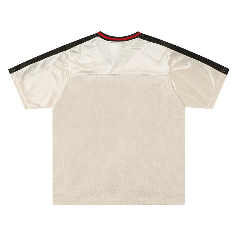 Apricot loose-fit V-neck sports jersey with drop shoulders on hanger