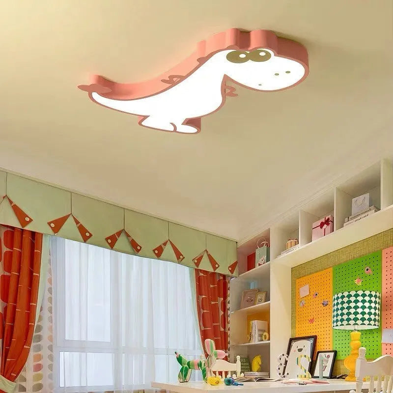 Cartoon dinosaur themed ceiling light with aluminium body and PVC shade, 48cm diameter