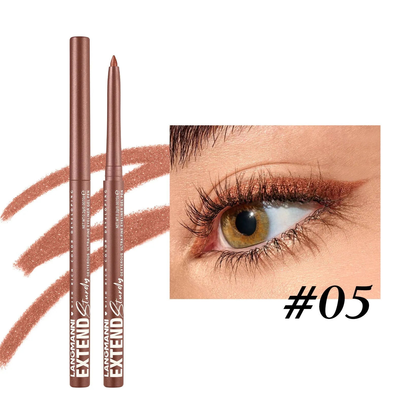 Set of 12 colourful gel glitter eyeliner pencils with vibrant shades on a white background