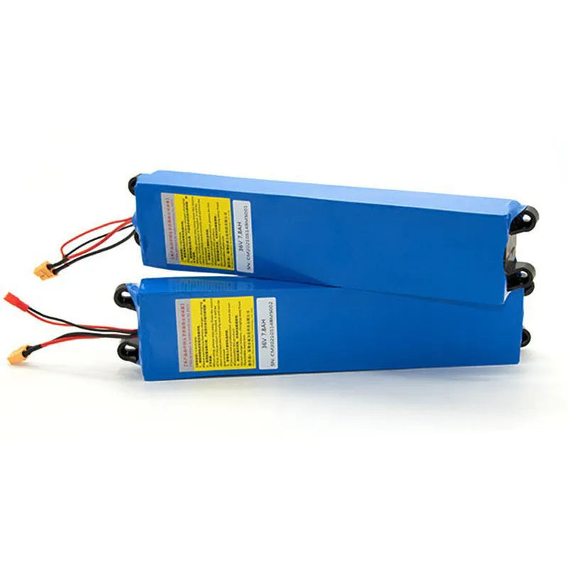 36V lithium battery pack for electric scooters showing 10.4A 7.8A and 6.6A options