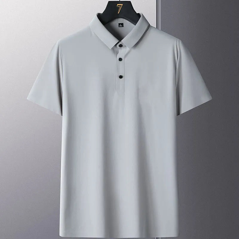 Men's solid colour short sleeve non-iron business casual shirt in nylon fabric.