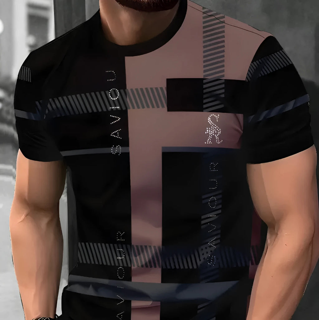 Men's loose fit short sleeve T-shirt with digital 3D printing pattern in picture style colours