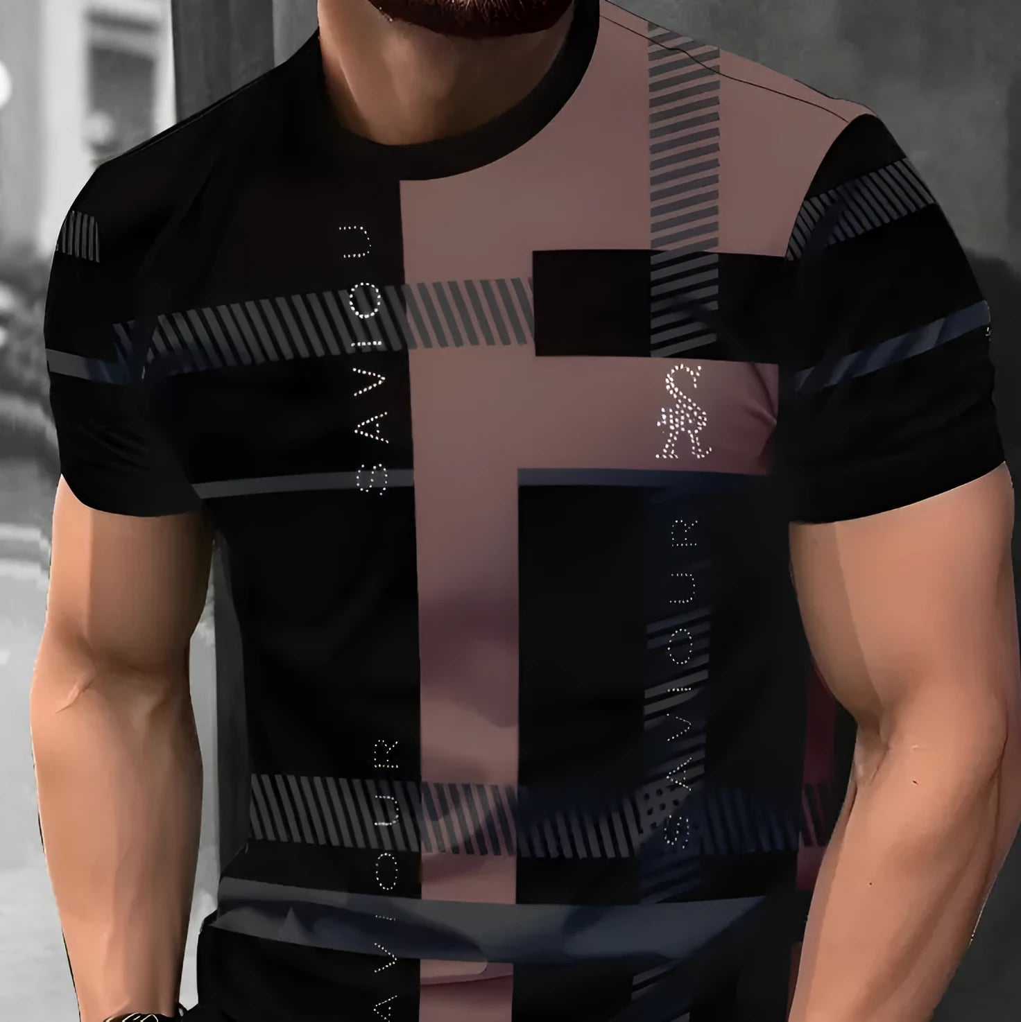 Men's loose fit short sleeve T-shirt with digital 3D printing pattern in picture style colours