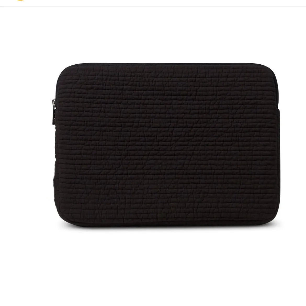 Black and white cotton cloth hand-held clutch bag for anti-seismic tablet protection.