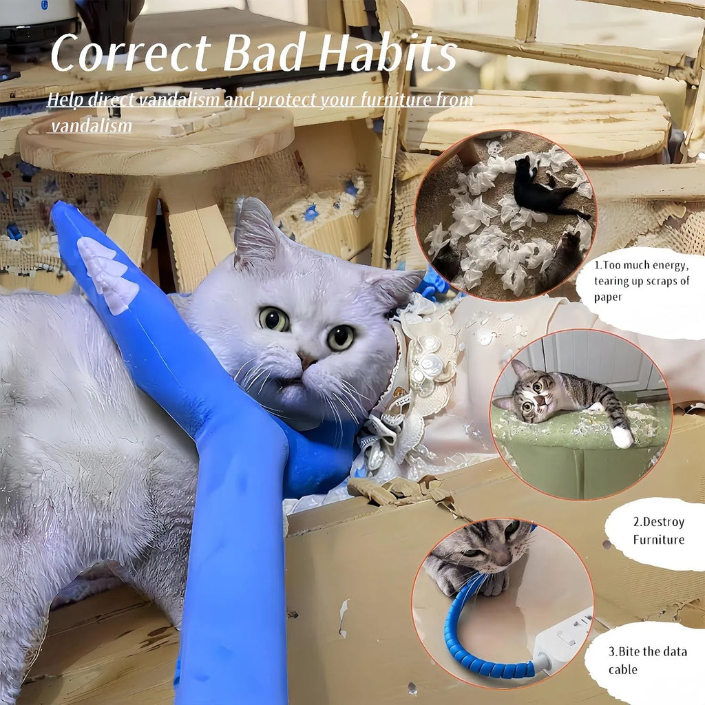70cm blue plush cat wand toy with foam-filled front section for indoor play with cats and dogs