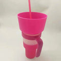 Silicone snack cup with straw and handle, 901-1000ml, 26.7cm tall, in blue yellow orange green pink or colour-changing finish
