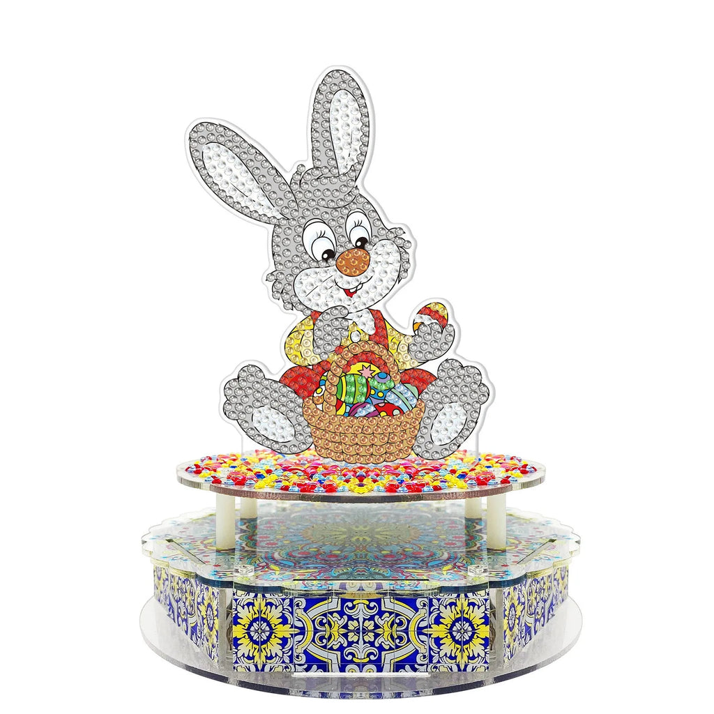 Handmade diamond painting music box kit with PVC plates, music movement, light string, and tools for Halloween and Easter decoration
