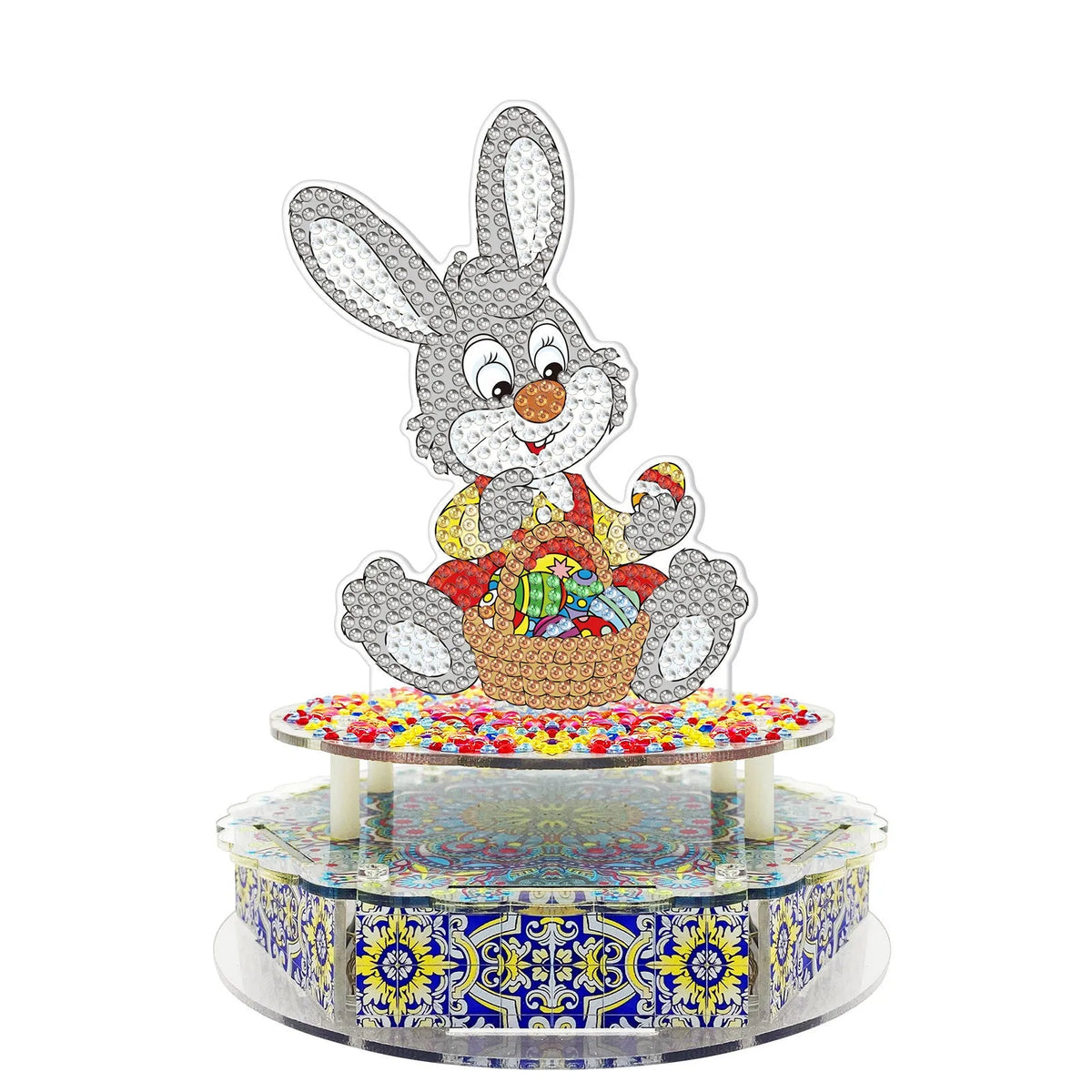 Handmade diamond painting music box kit with PVC plates, music movement, light string, and tools for Halloween and Easter decoration