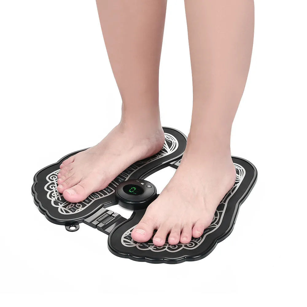 Black foldable EMS rechargeable foot massage mat with acupressure points, polypropylene, 30x29x1 cm