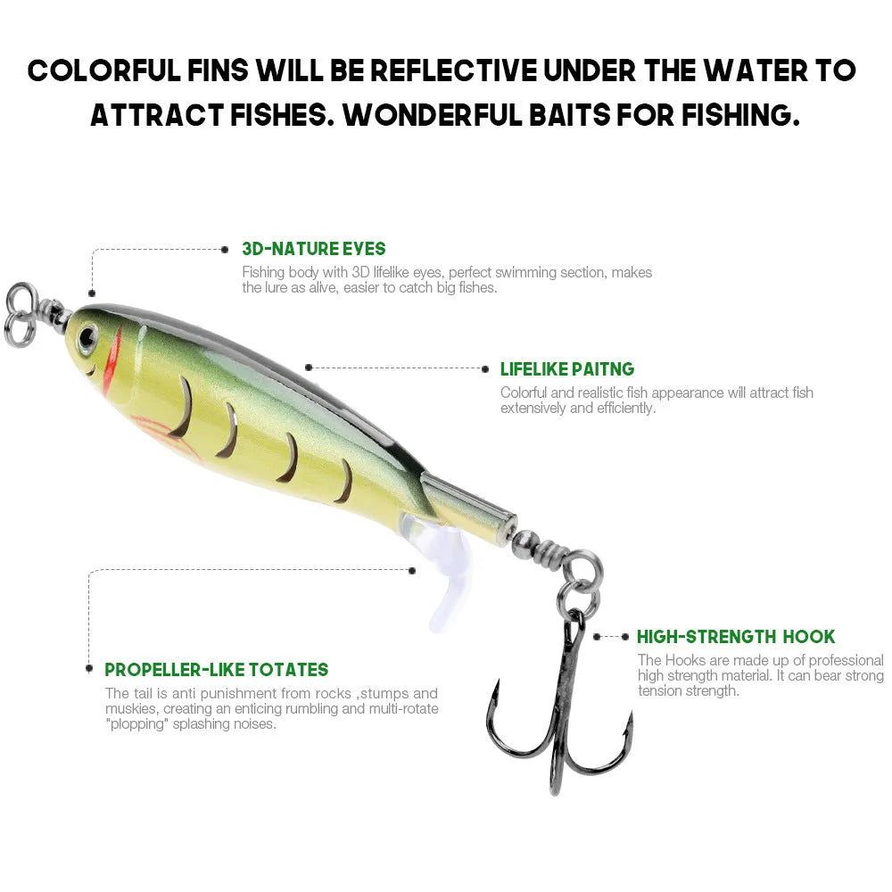7.5cm long fishing lure bait shown in one of five colour options on a tackle box.