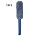 Blue microfiber car tyre brush with 29cm long handle for wheel cleaning