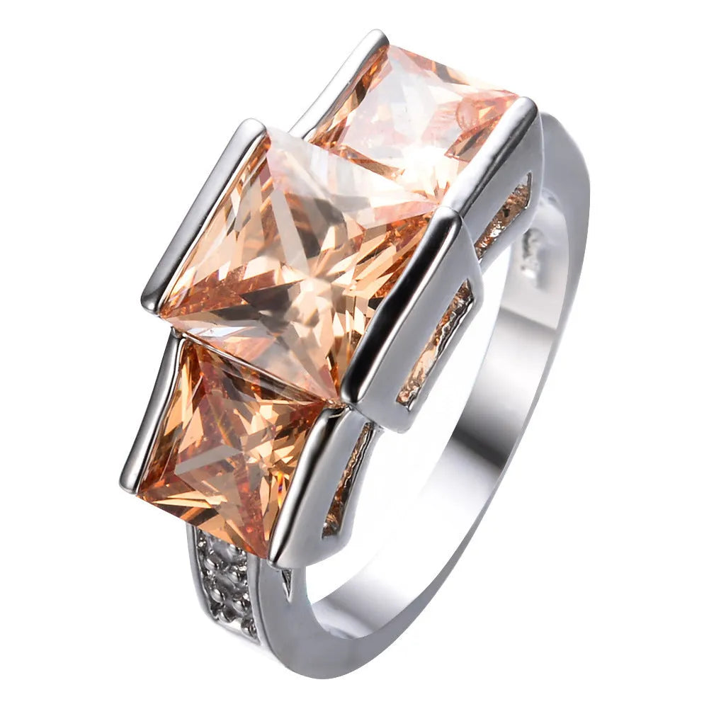Geometric copper electroplated women's ring in multiple colour options showing sizes 6-10