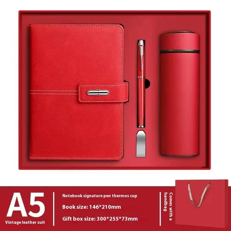 A5 notebook with PU leather cover in multiple colour options including red, green, blue and black