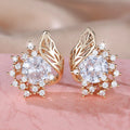 Round flower feather zircon drop earrings with champagne gold electroplate and coloured crystal settings.