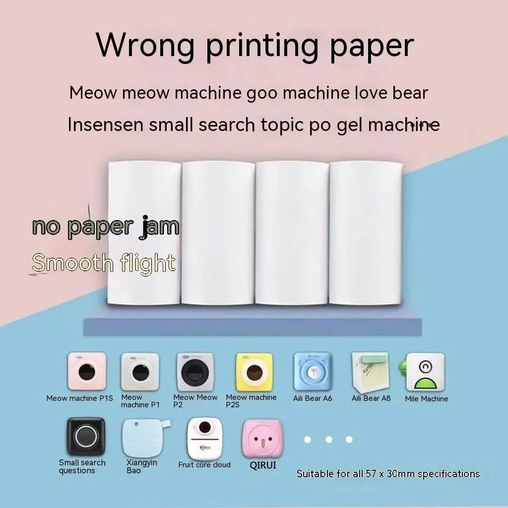 57x30 thermosensitive printing paper rolls for incorrect printers in pink, yellow and blue colours