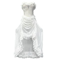 Chinese style white gothic drawstring mesh dress with dark straps and detached oversleeves on display