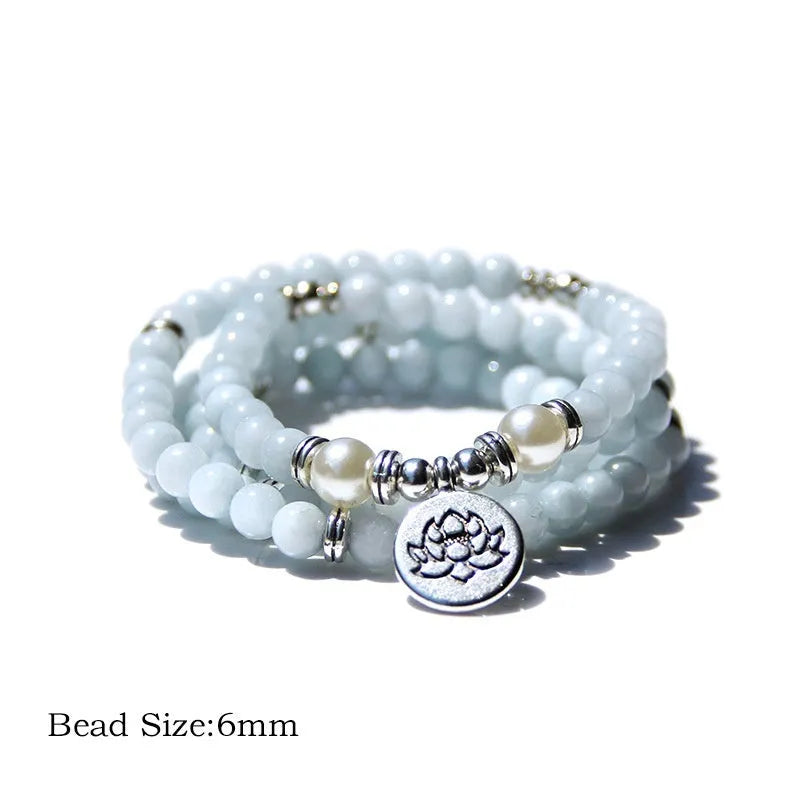 Natural stone women's bracelet with geometric lotus design shown in one of eight available colours