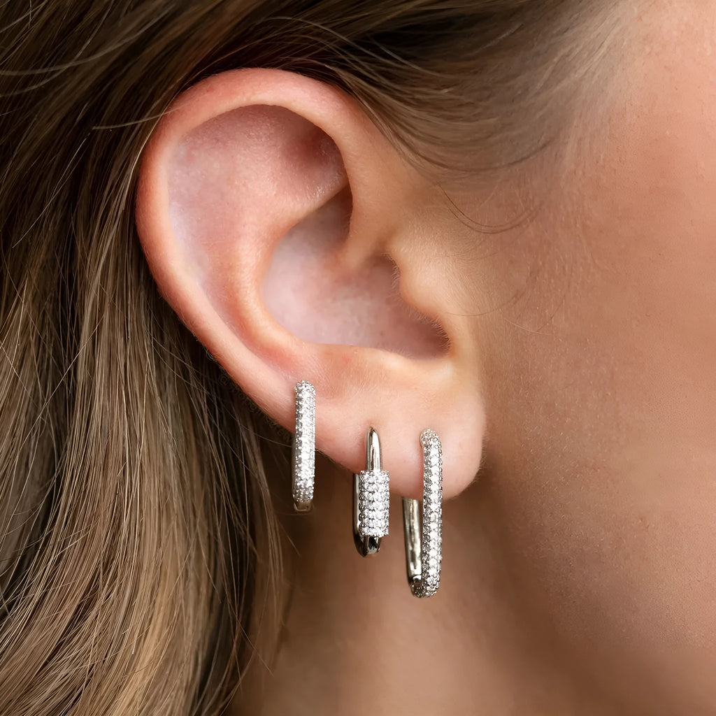 Geometric copper ear clip set with micro inlaid zircon stones in square design