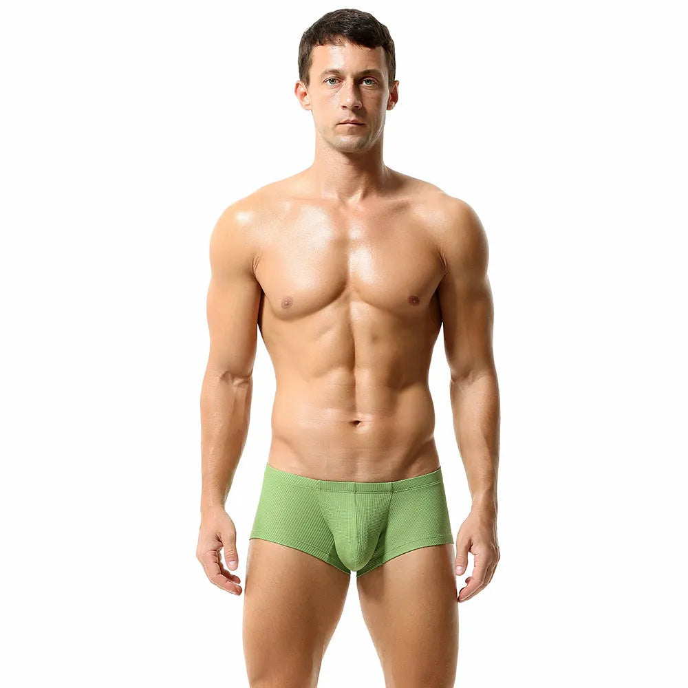 Men's low waist nylon boxers in solid colours including orange red and cloudy blue