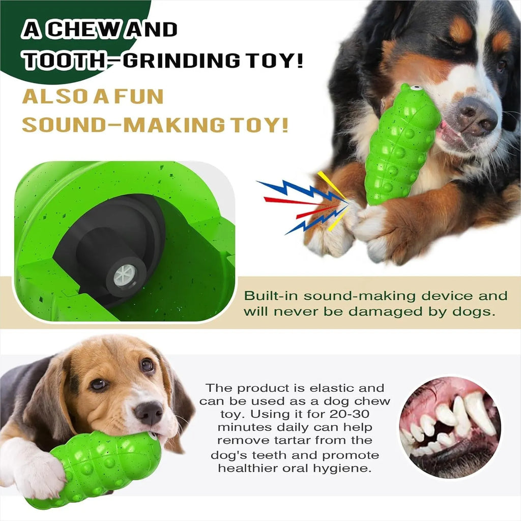 Green TPR bug-shaped squeaky dog chew toy with triple-thick construction for medium to large dogs