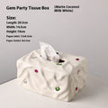 Ceramic tissue box with gem party design in matte coconut milk white or silver electroplated colour