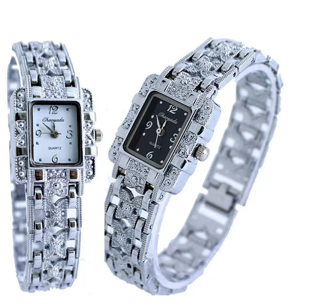 Women's square bracelet watch with white dial surface and 8mm thickness in casual style