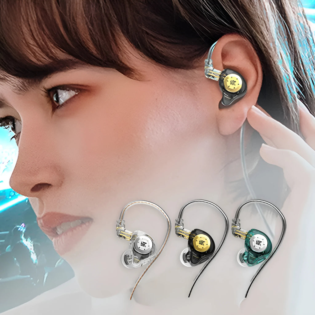 KZ EDX Pro earphones in Black with Standard cable, showing in-ear monitor shell and eartips