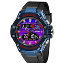 Digital alloy electronic watch for men with 47mm dial, dual movement, and 50m water resistance in Steel Blue