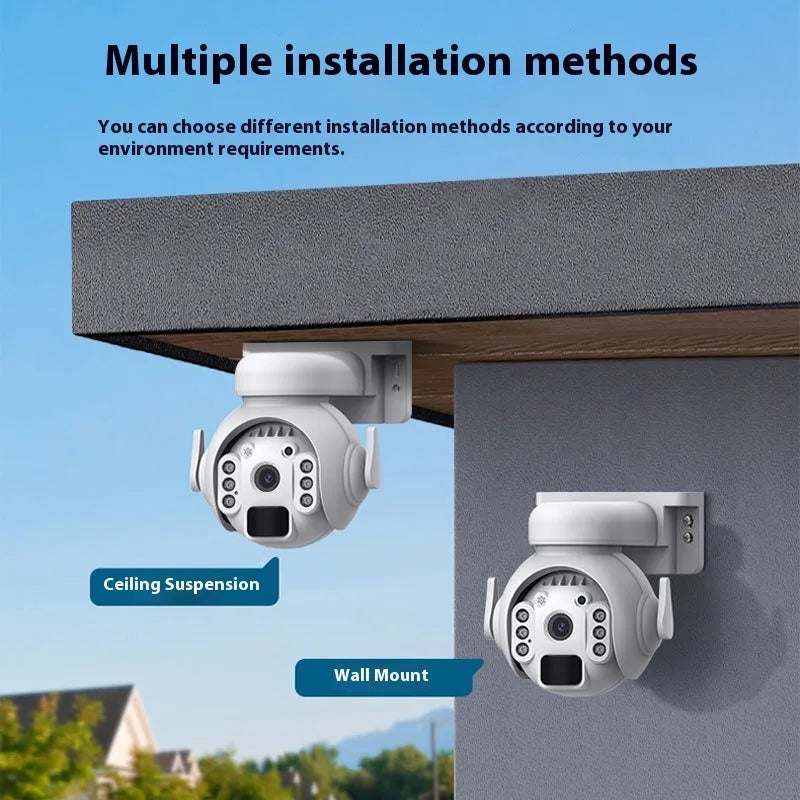 Solar panel security camera in camouflage finish for outdoor surveillance with 3MP sensor.