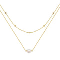 S925 sterling silver double layer women's necklace with geometric pearl pendant in gold or white gold.