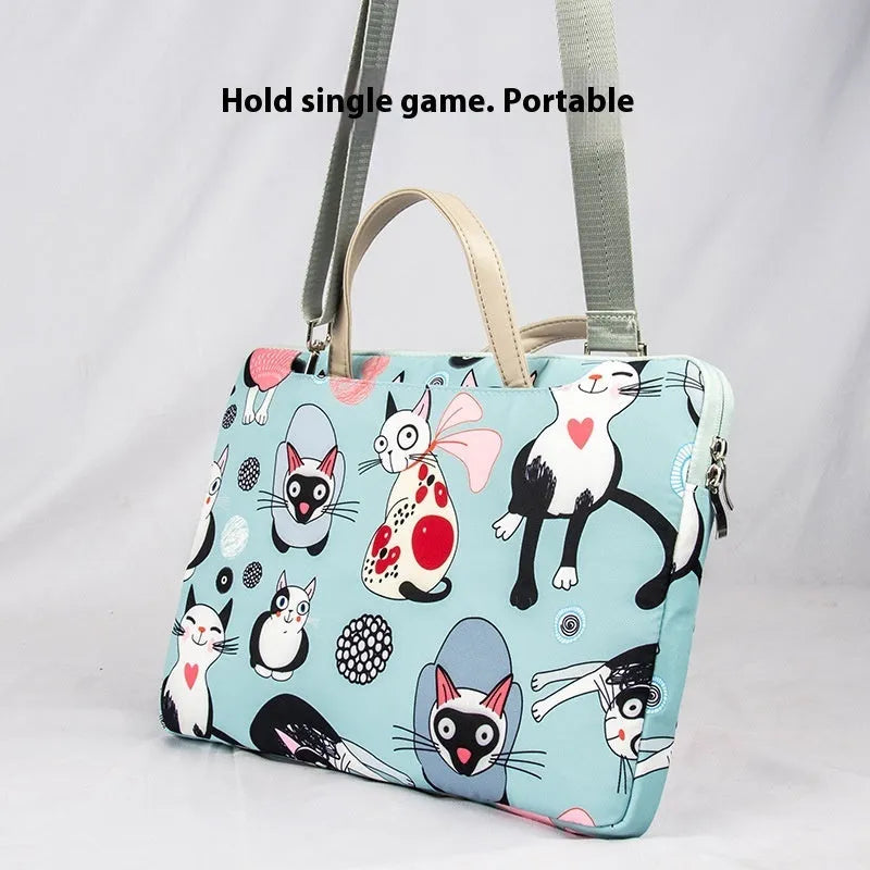 Animal print polyester laptop sleeve in Alien Cat colour, neutral design, sizes 10 to 16 inches