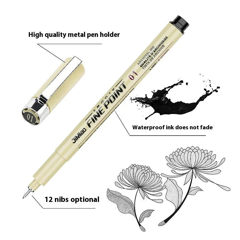 Black waterproof needle pen with syringe cartoon illustration, 133mm plastic body.