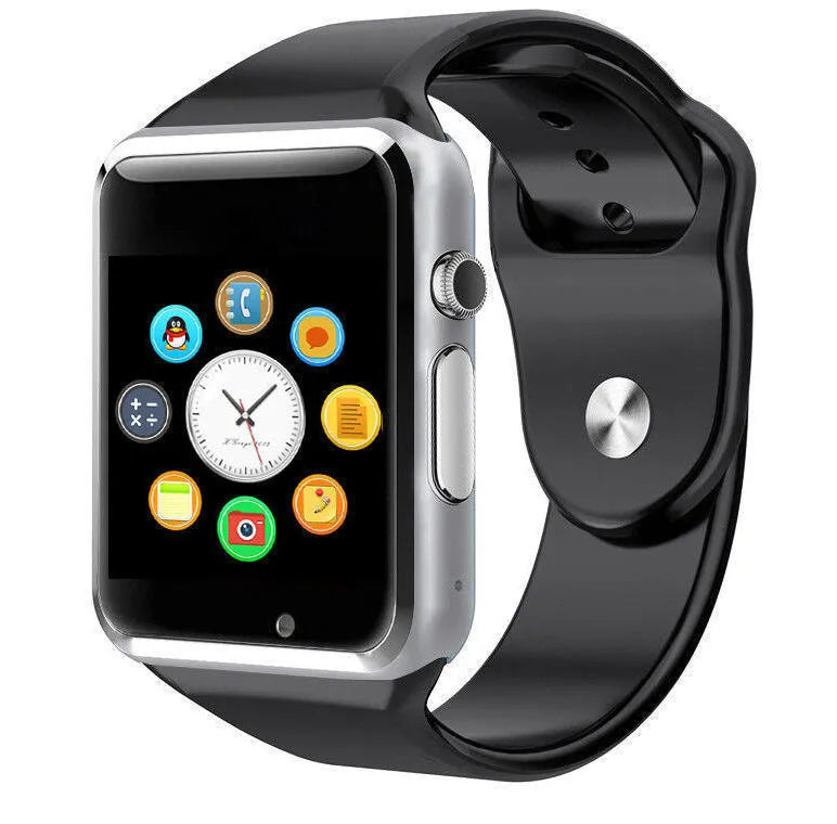 A1 smart watch with 1.54-inch display shown in available colours: black, silver, white, gold, pink, red, green, blue