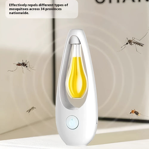 White ultrasonic aroma diffuser with control buttons and mist output, shown with essential oil bottle