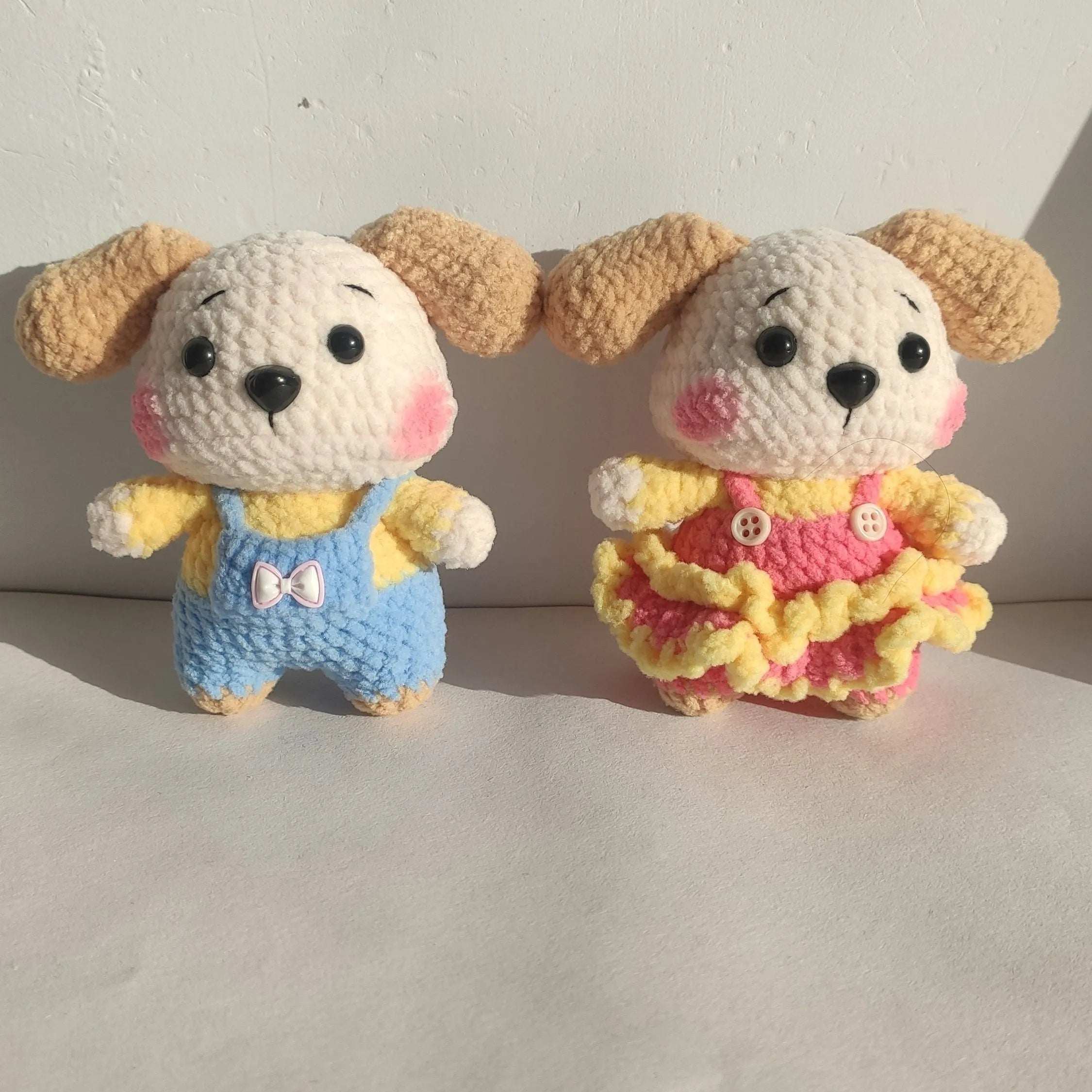 Handmade wool zodiac dog pendant charm on a keychain in pinafore dress style
