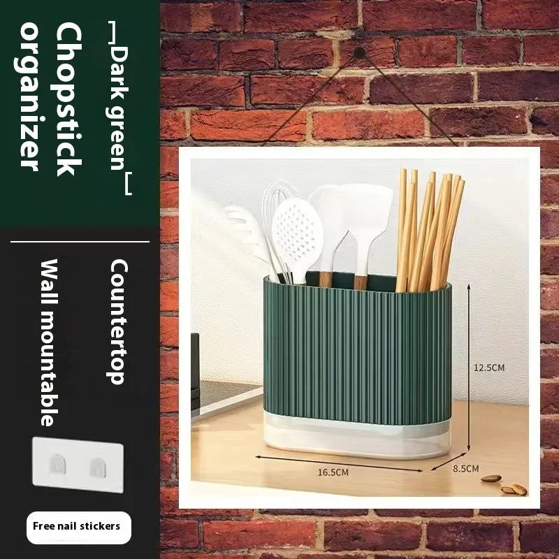 Modern plastic chopstick holder with cross-border drain design mounted on kitchen wall