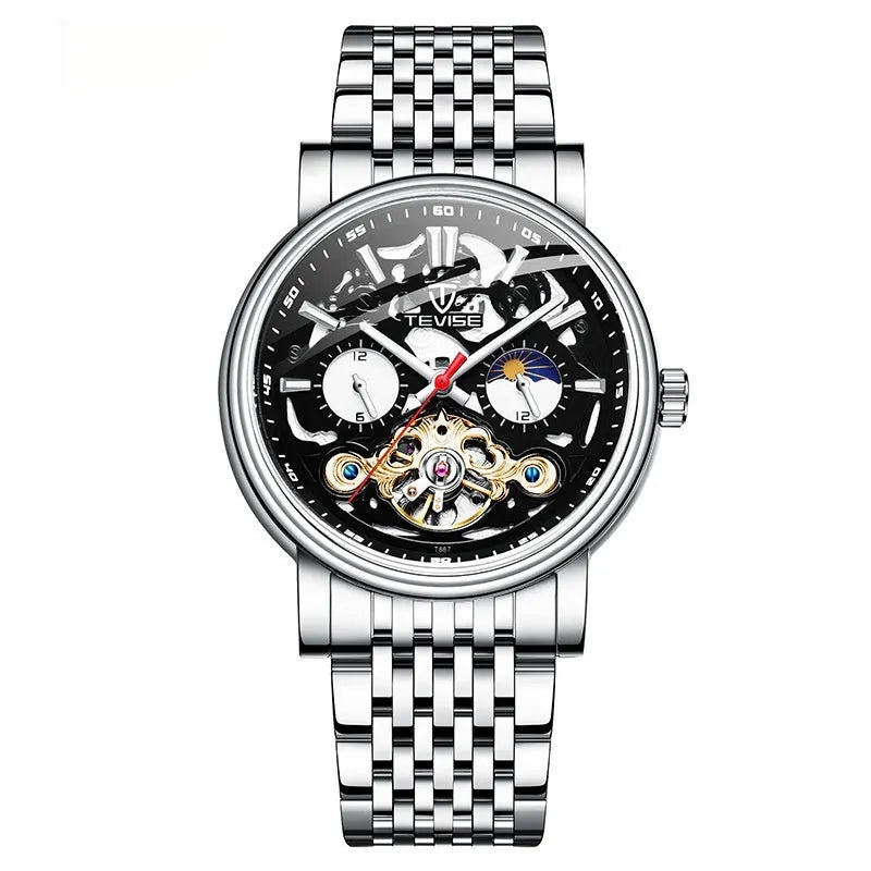 Men's mechanical tourbillon watch with waterproof case and luminous hands in multiple colour options