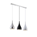 Minimalist iron chandelier in black finish with three bulb heads on a long platter base.