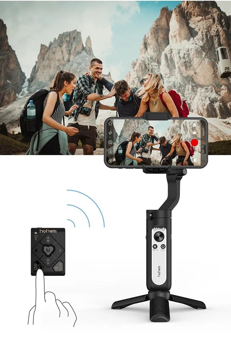 Smart anti-shake selfie stick stabilizer, plastic, folded 179 x 39 x 79 mm, for 55-90 mm phones, Black or White