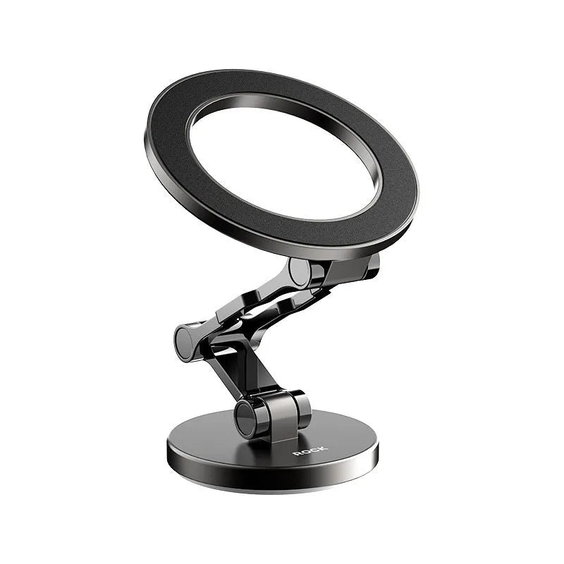 Black magnetic foldable metal car bracket for holding a smartphone in a vehicle