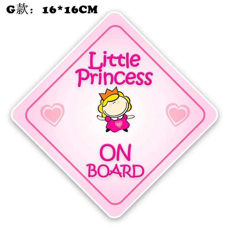 Baby on Board reflective car stickers showing baby and bottle designs in PET material for vehicle safety
