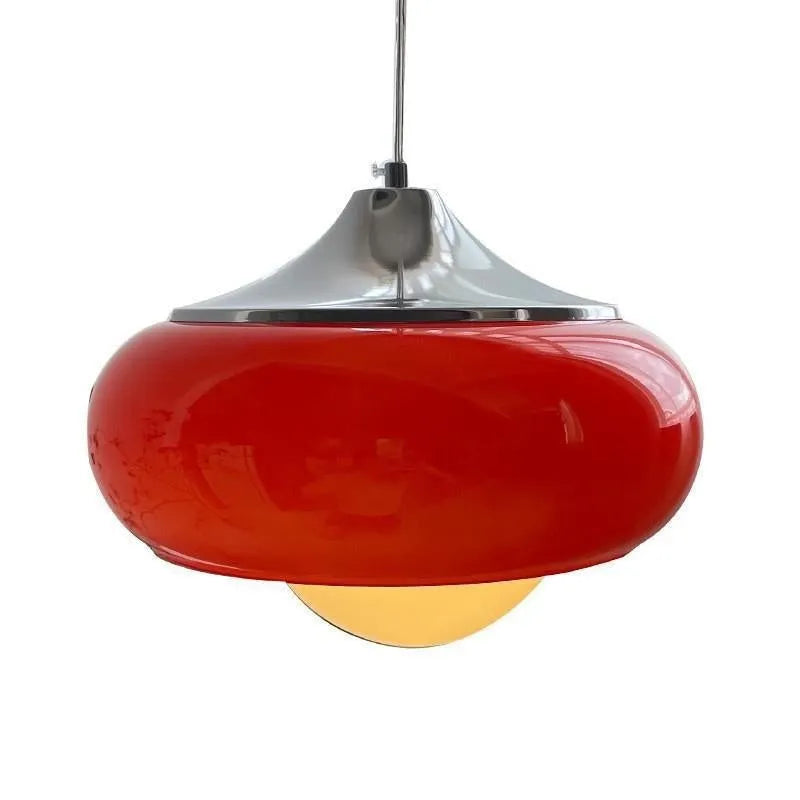 Milk white Bauhaus pendant light with three egg tart-shaped glass shades for bedroom or dining room