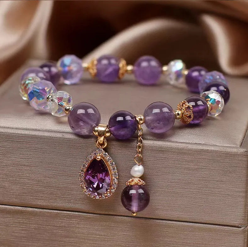 Purple amethyst crystal bracelet for women with natural stones