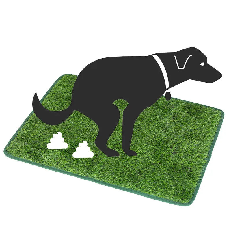 Artificial grass pet training toilet mat shown in small, medium, and large sizes.