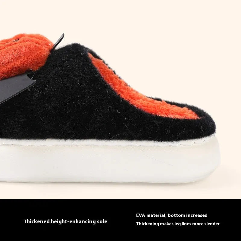 Halloween cartoon pumpkin slippers with small wings, black, non-slip indoor cotton slippers unisex baotou round toe