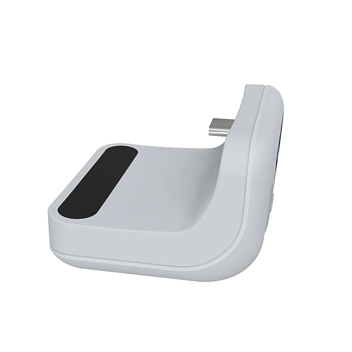 White PS5 handle back battery pack with LED display attached to a gamepad