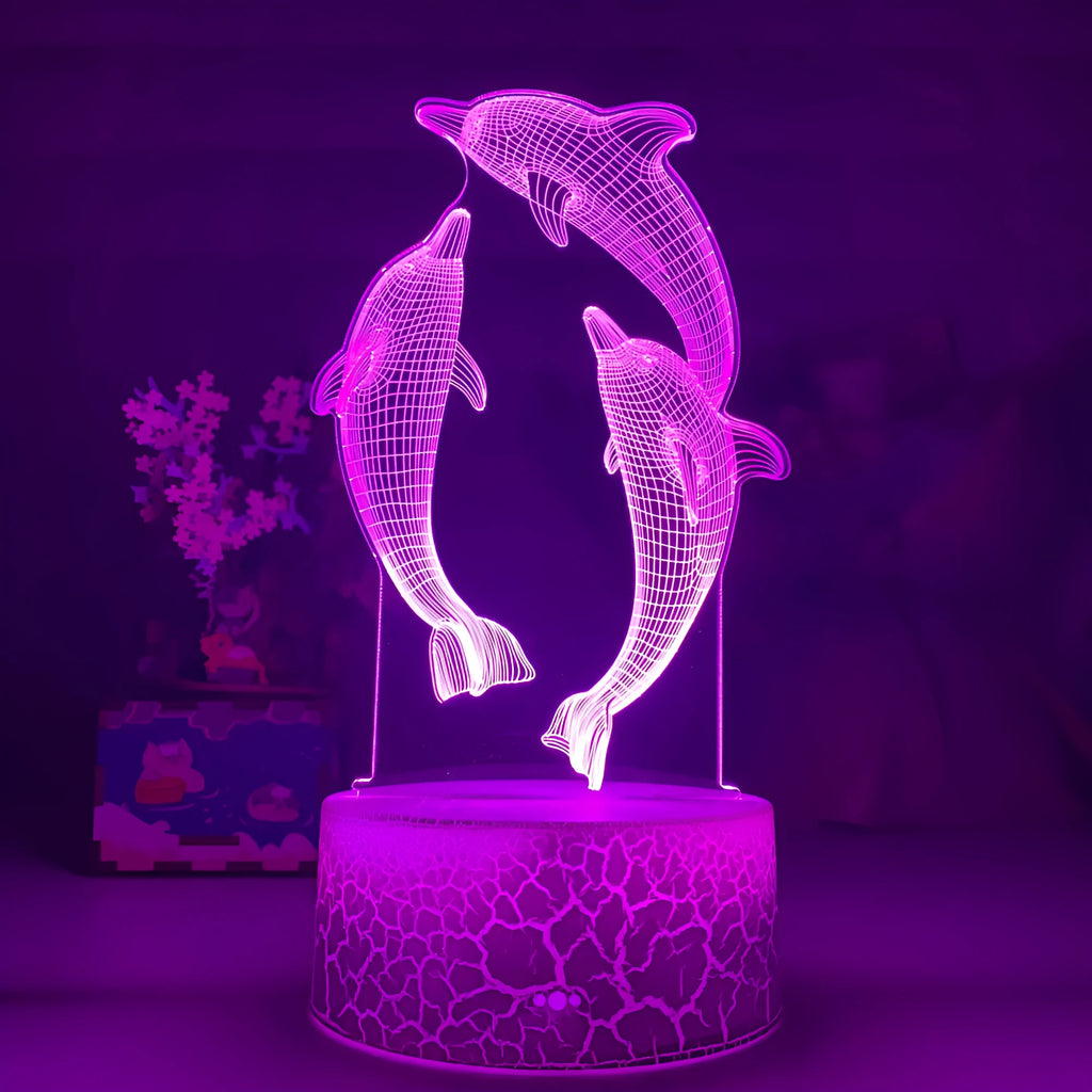 3D LED night light dolphin shape black crackle touch remote control USB powered