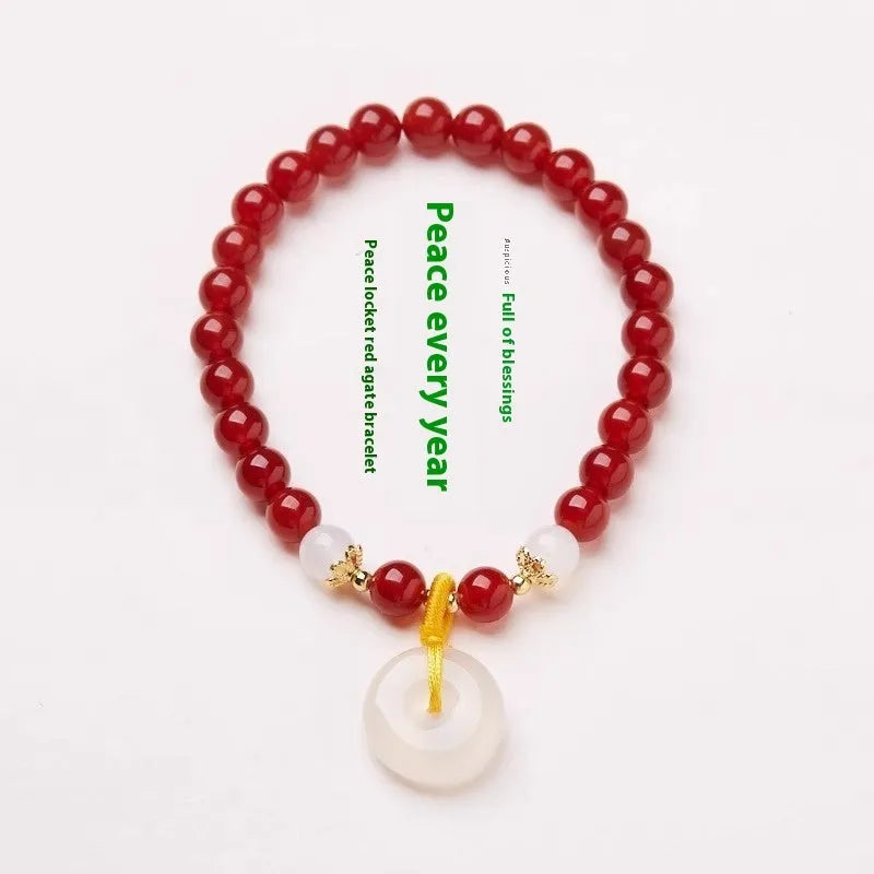 Chinese style handmade bracelet with peace clasp safety buckle and 6mm agate beads